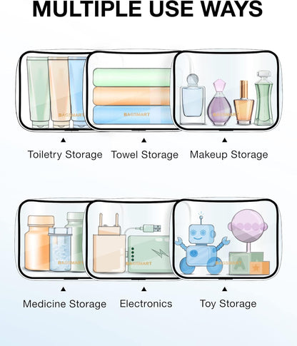 BAGSMART Clear Toiletry Bag, 2 Packs Waterproof Travel Makeup Cosmetic Organiser TSA Approved Airport Security Liquids Bags,Travel Essential for Toiletries, Black