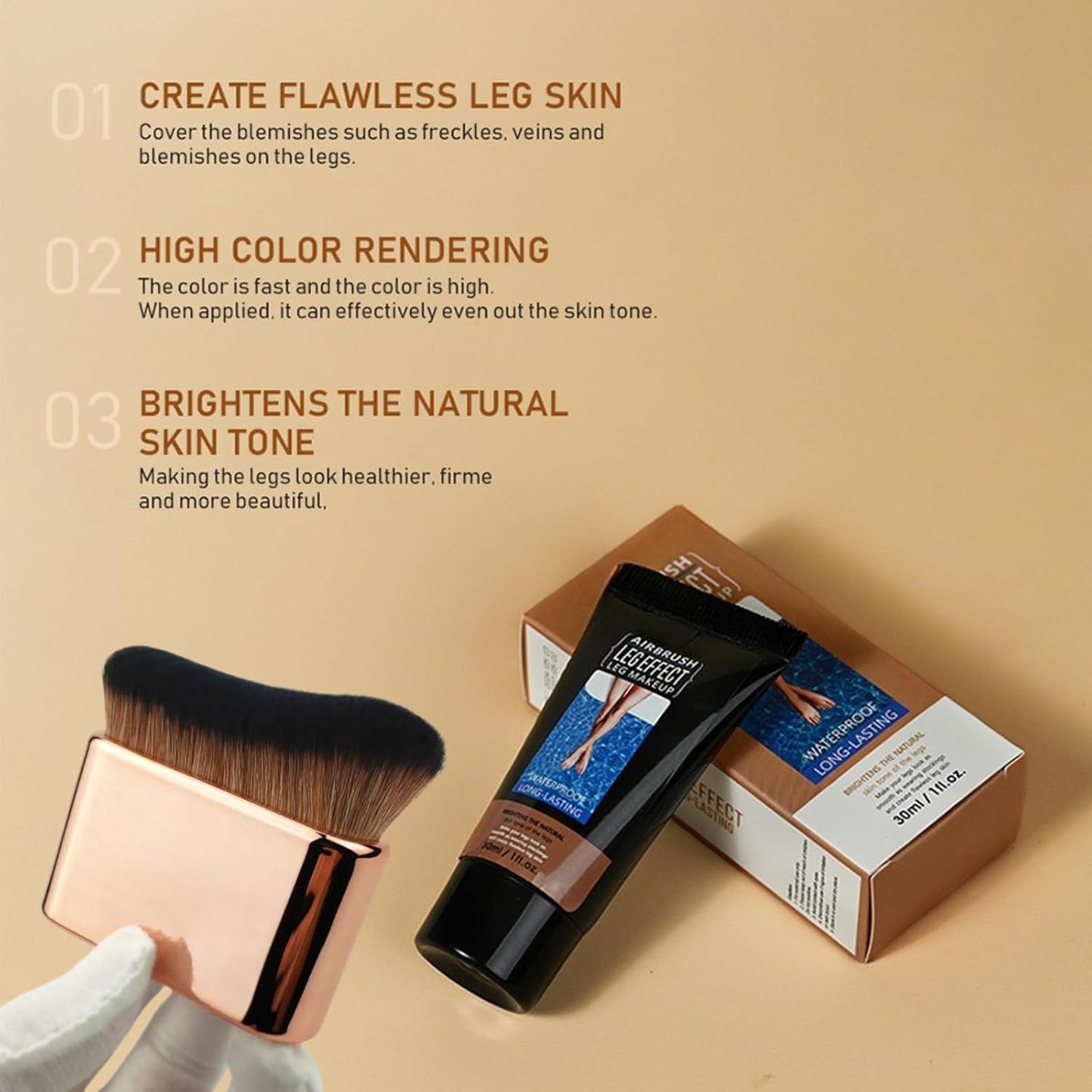 Leg Makeup Full Coverage &amp; Brush Bundle,Leg Makeup To Cover Veins Concealer For Mature Skin,Long Lasting Smooth Tone Body Make up,Washable Off Instant Tan Water resistant No Transfer (#03) (#03)