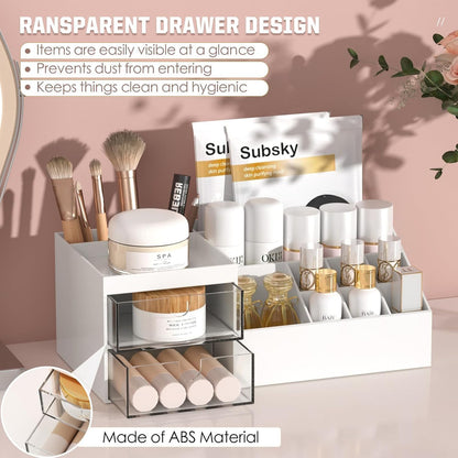 Subsky Makeup Organiser Cosmetics Storage with Drawers, Skincare Organiser, Offices Multi-function Organizer, Sturdy Cosmetic Storage Box with Drawers, for Dresser, Bedroom, Bathroom, White