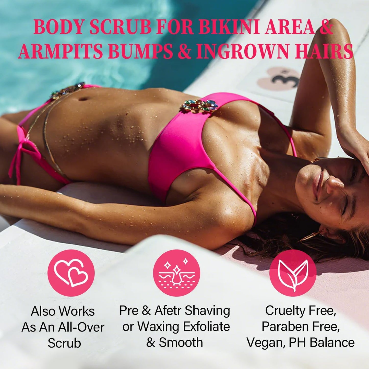 Bikini Exfoliating Scrub with 10% AHA + BHA &amp; Vitamin C, Exfoliating Body Scrub for Ingrown Hair and Underarm Bumps, Dark Spots, Moisturize Brighten Soothe &amp; Even Skin Tone, Sensitive Skin Safe,220g