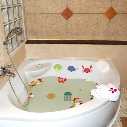 Non-Slip Stickers Pack of 10, Self-Adhesive Non-Slip Stickers for Bathtub and Shower, Child-Friendly Cartoon Sea Design, for Bathtub and Bathroom Floor