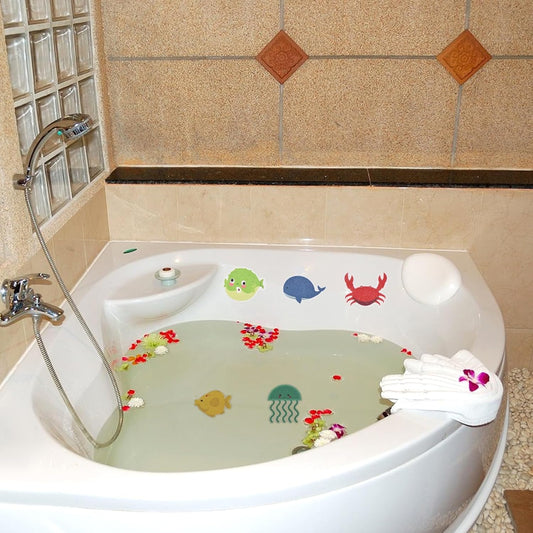 Non-Slip Stickers Pack of 10, Self-Adhesive Non-Slip Stickers for Bathtub and Shower, Child-Friendly Cartoon Sea Design, for Bathtub and Bathroom Floor