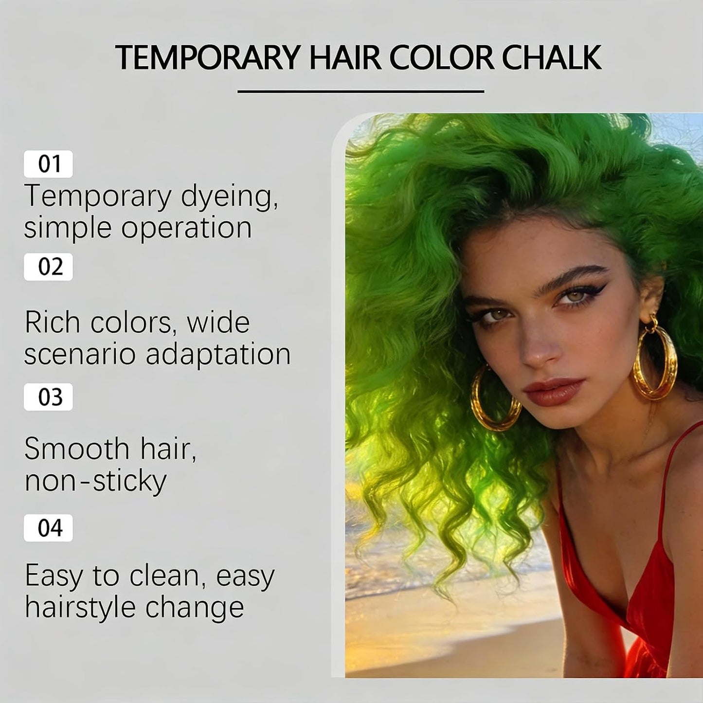 Temporary Hair Chalk Comb Green, Safe Washable Hair Color Stick, Instant Styling Hair Dye Comb for Halloween, Cosplay, Parties, St. Patrick's Day