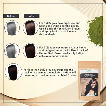 Organic Henna Dark Brown(with Indigo) some may need more Indigo MUST strand test | Healthier hair | CPSR certified in UK/EU, GMP, USDA