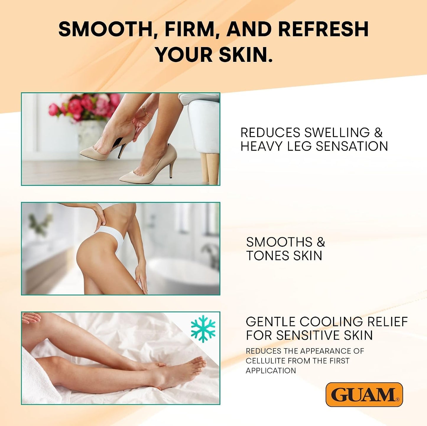 GUAM Seaweed Mud Anti Cellulite Treatment for Legs &amp; Thighs 1kg, Menthol Cooling Body Mud with Seaweed &amp; Horse Chestnut, Firming Skin Care to Help Reduce Leg Swelling and Refine Skin Tone