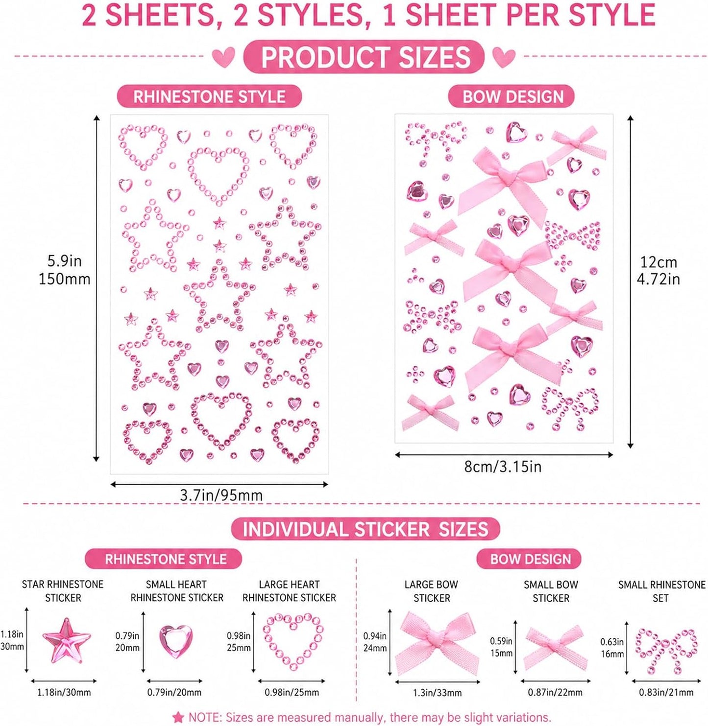 2 Sheets Pink Face Gems, Self-Adhesive Rhinestones for Makeup, Stick on Rhinestones Stickers Tattoos Makeup Gems for Women Face Hair Body Decoration