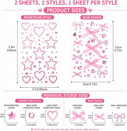 2 Sheets Pink Face Gems, Self-Adhesive Rhinestones for Makeup, Stick on Rhinestones Stickers Tattoos Makeup Gems for Women Face Hair Body Decoration