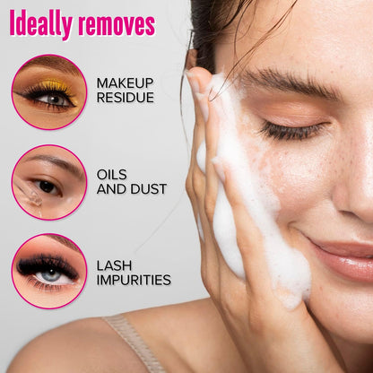 Lash Shampoo 50ml Kit by STACY LASH Foaming Cleanser with Eye Lash Spoolies &amp; Rinse Bottle &amp; Cleansing Pad &amp; Brush for Eyelash Extensions &amp; Clusters &amp; Natural Eyelashes