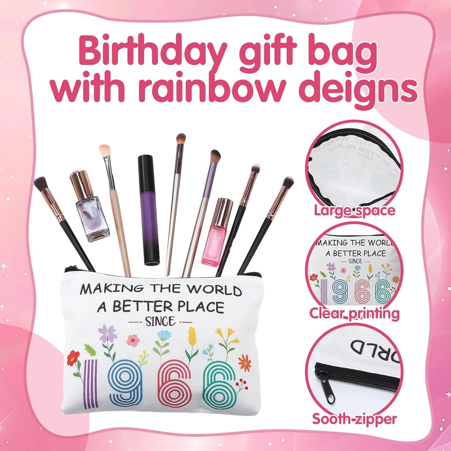 ViEinkaufen 60th Birthday Gifts for Women 1966 Makeup Bag Socks,Keyring | 60 Years Birthday Gift for Her Thank You Present for Mum Auntie Grandma Wife Friends Teacher