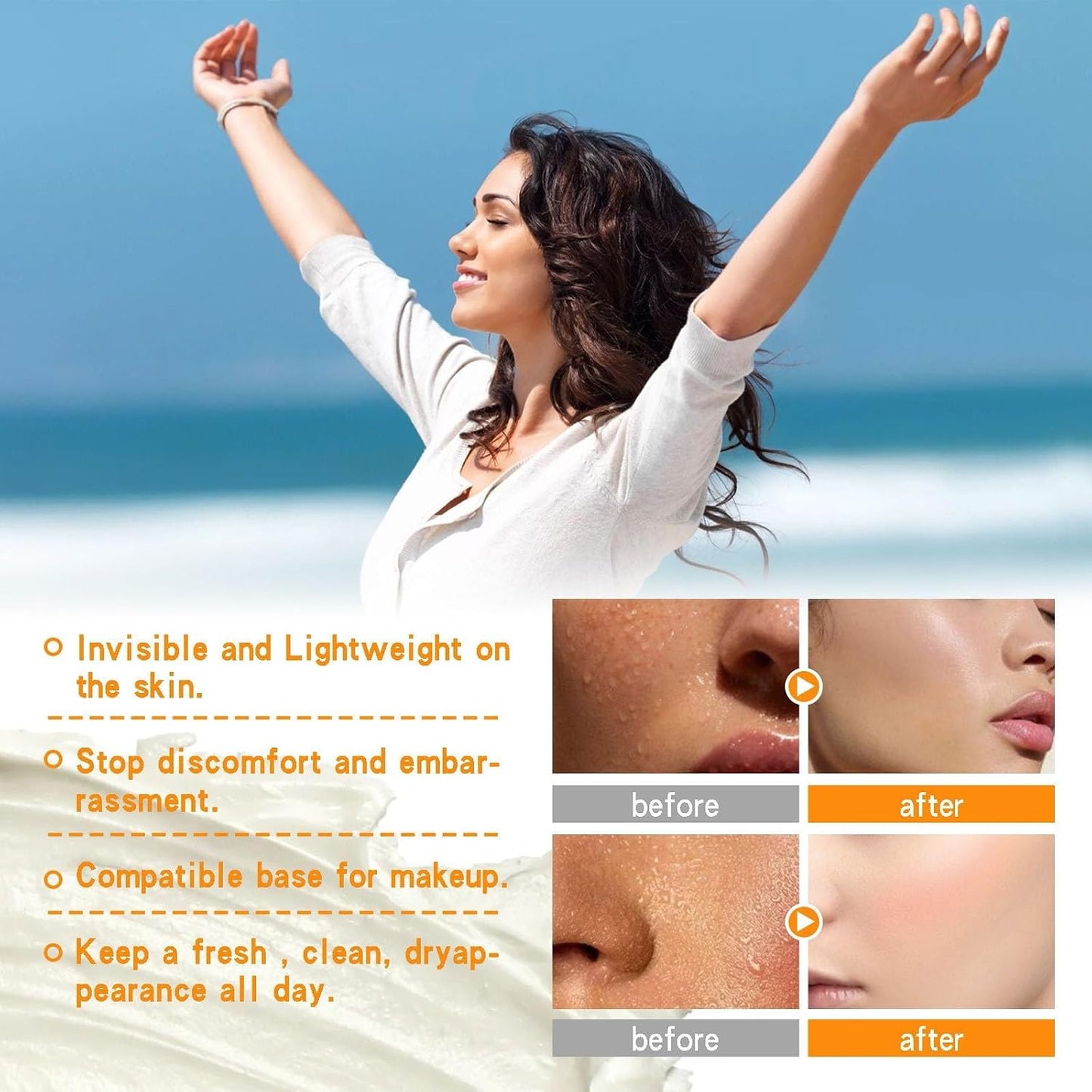 Face Antiperspirant, Face Sweat Blocker, Sweat Absorbing Face Lotion, Strong Antiperspirant, Face Anti-Sweat Against Heavy Sweating, Forehead And Scalp And Oily Face Control, For Men And Women (1)