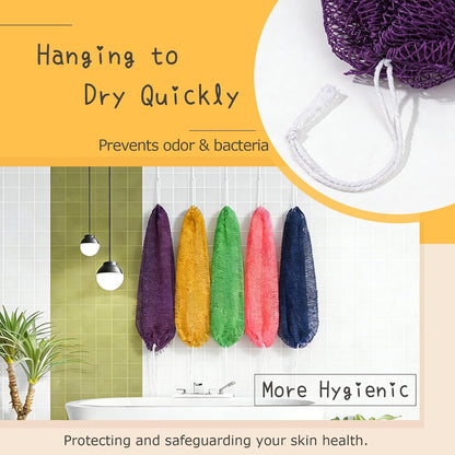 African Net Sponge, 3 Pieces African Exfoliating Net Sponge Authentic Body Back Scrubber Effective Exfoliating Washcloth for Shower Bath All Types Skin Daily (Purple+Pink+Olive Green)