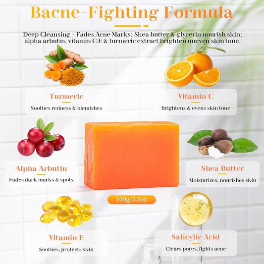 2 Pack Bacne Out Bar, Bacne Soap With Turmeric, Vitamin C &amp; Alpha Arbutin,Brightening Exfoliating Cleanser,Natural Skin Care for Back, Chest &amp; Shoulders,Reduces Acne &amp; Dark Spots