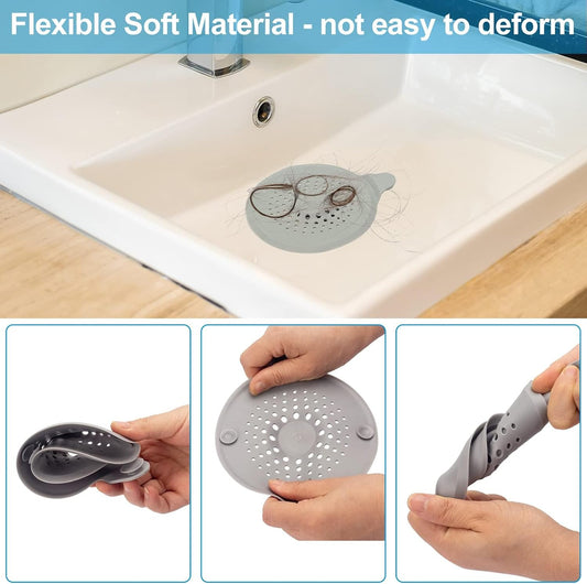 2 Pack Hair Catcher for Shower Drain with Strong Suction Cup, Silicone Sink Strainer Protector Shower Drain Cover Hair Stopper Trap Sink Filter for Bathroom Bathtub Kitchen Sink (White + Grey)