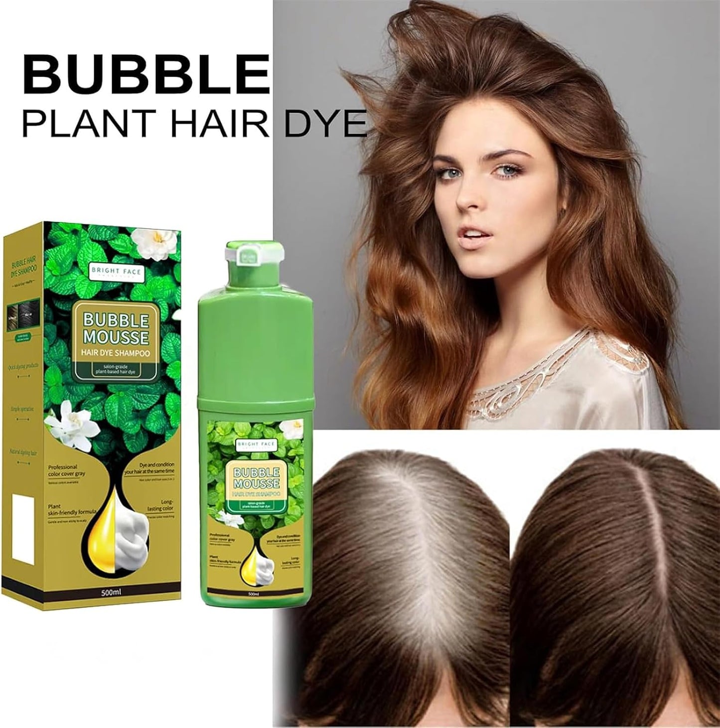 Long-Lasting Plant-Based Foam Hair Dye, Bubble Hair Dye Shampoo, Quick-Acting Bubble Hairs Dyes, Pure Plant Extract for Grey Hair Color Bubble Dyes, Easy to Operate (Black)