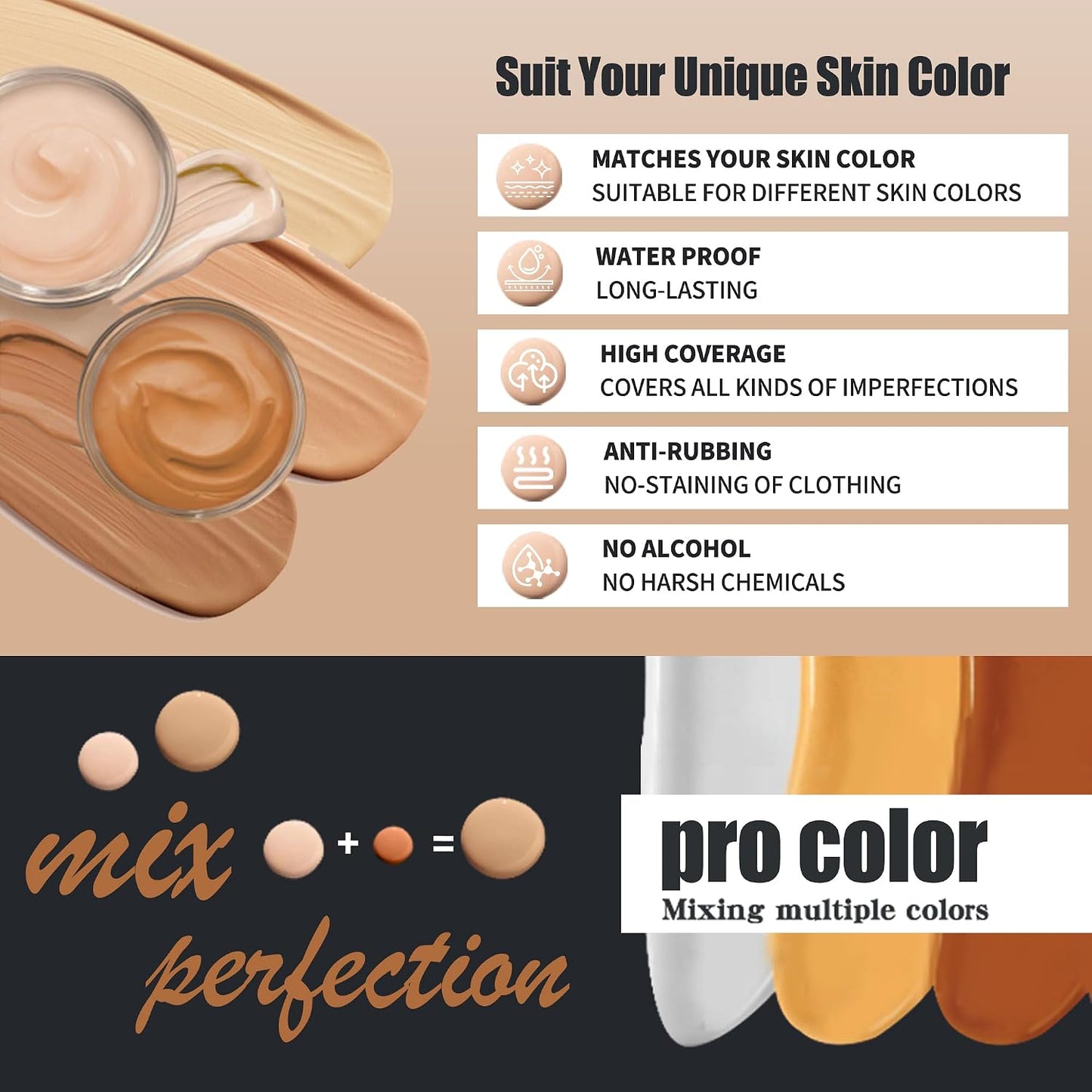 VANERIA Body Concealer Kit - Tattoo Cover Up Makeup, Waterproof &amp; Long - Lasting - Conceal Scars, Spots &amp; Vitiligo, Birthmarks - All Skin Tones