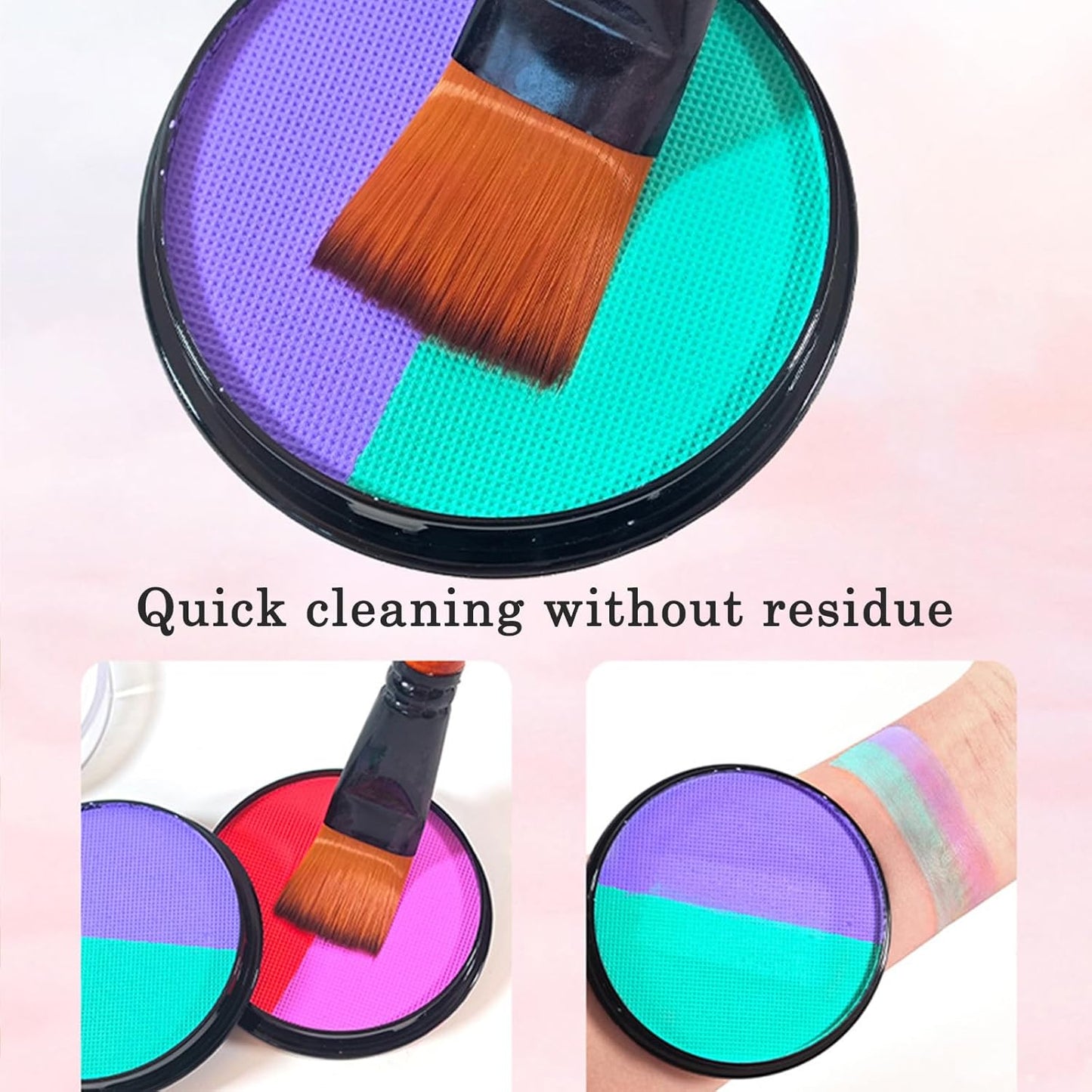 Two-Colour Water-Soluble Face and Paint Palette with Brush - Deep Purple &amp; Neon Purple High Saturation Pigments for Halloween, Cosplay, Theatre, Stage Performance SFX Makeup