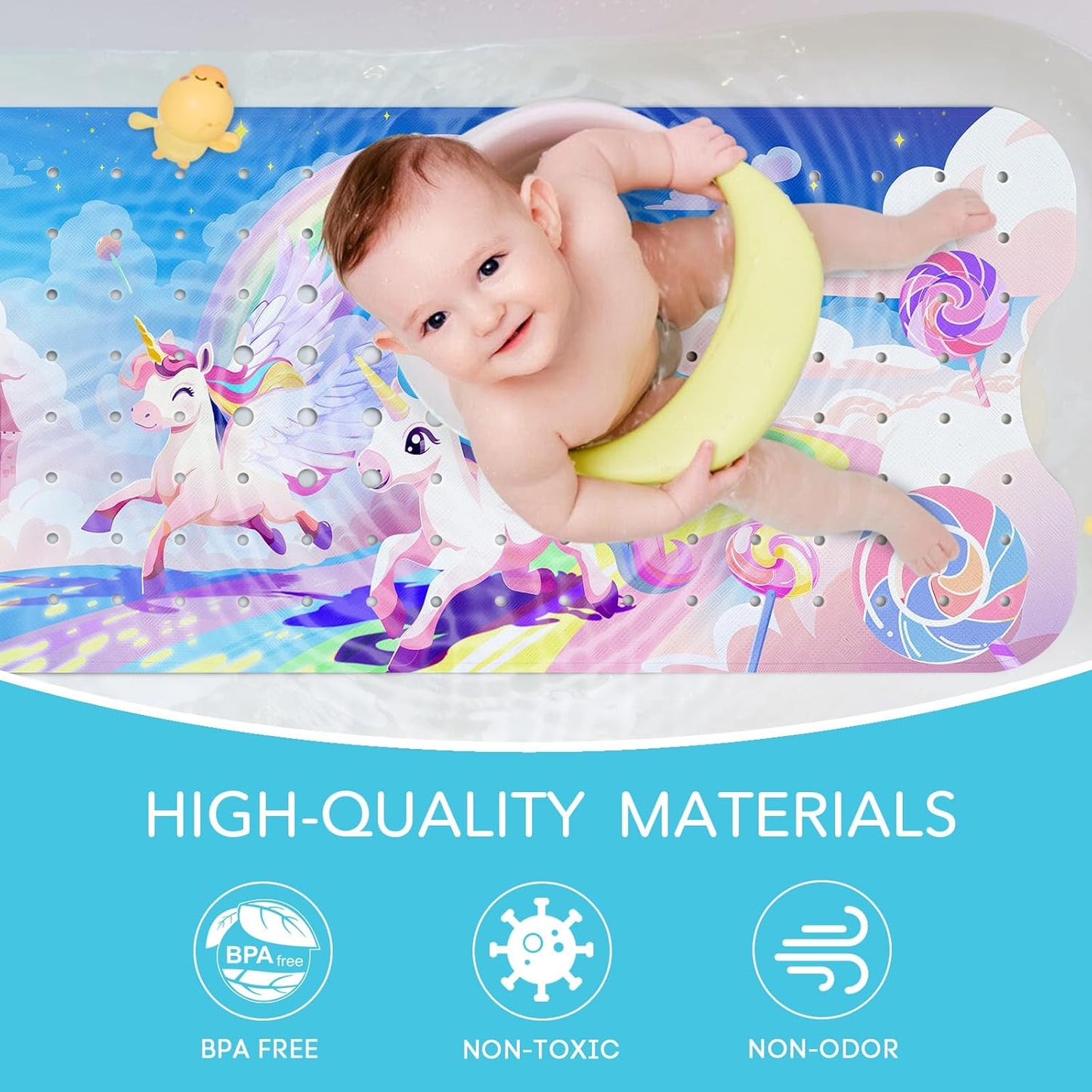 SHUCHING Kids Bath Mat Non Slip, Unicorn Baby Bathtub Mat Anti Slip 100 X 40 cm Extra Long, Girls Shower Mat Non Slip Anti Mould for Bathroom Machine Washable