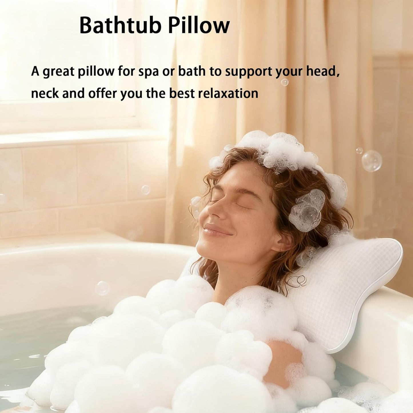Anti-slip Non-Slip Bathtub Pillow,Home Spa Bath Cushion Inflatable Bath Pillow, Head Neck Back Shoulders Rest Relax Suction Cup Support for Hot Tub Bathroom Home Spa Headrest