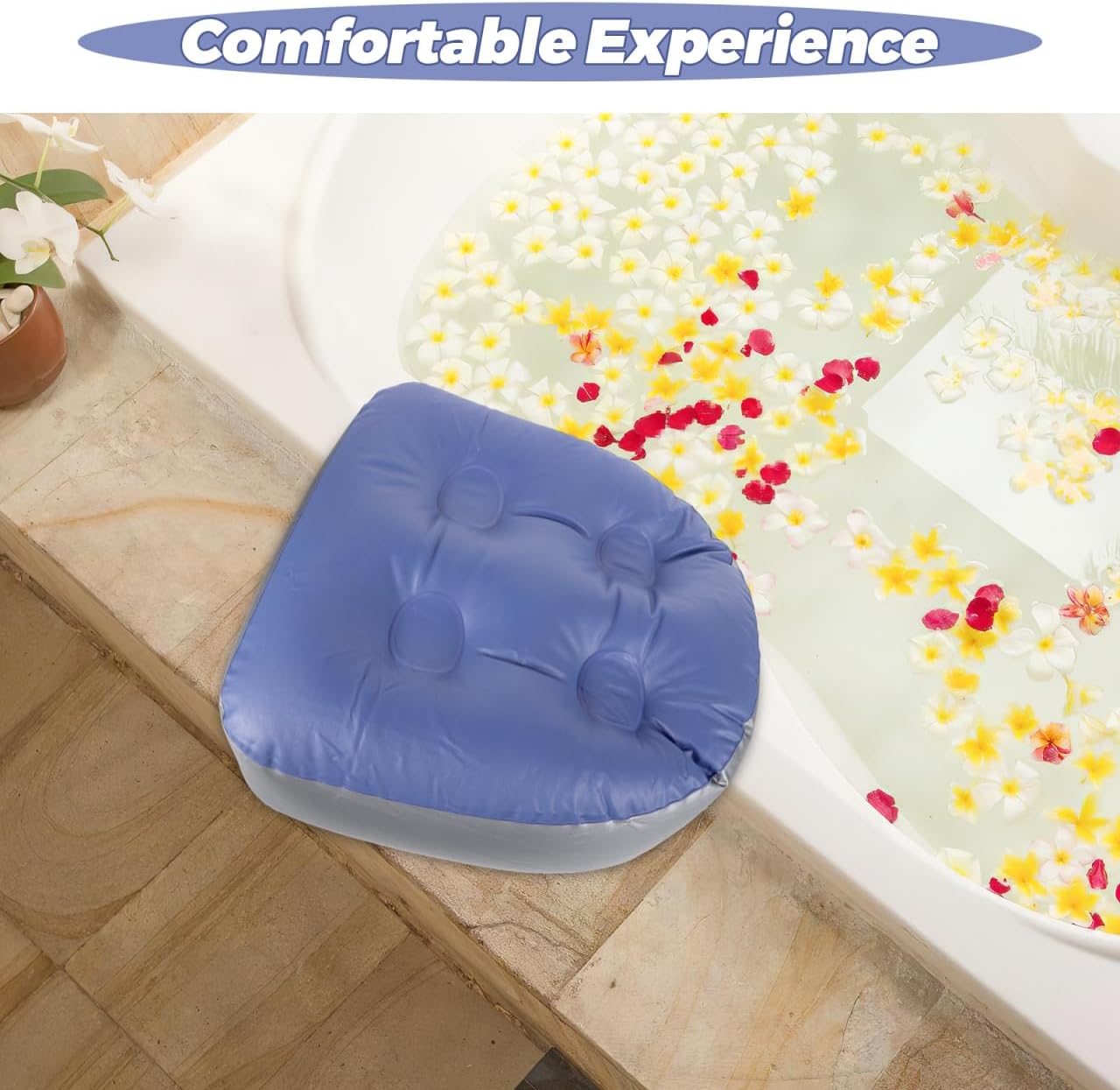 2pcs Inflatable Bath Seat Cushion Suction Cups Blue Thickened Portable Spa Shower Cushion Pads Adult Bathtub Seat for Bathroom Accessories