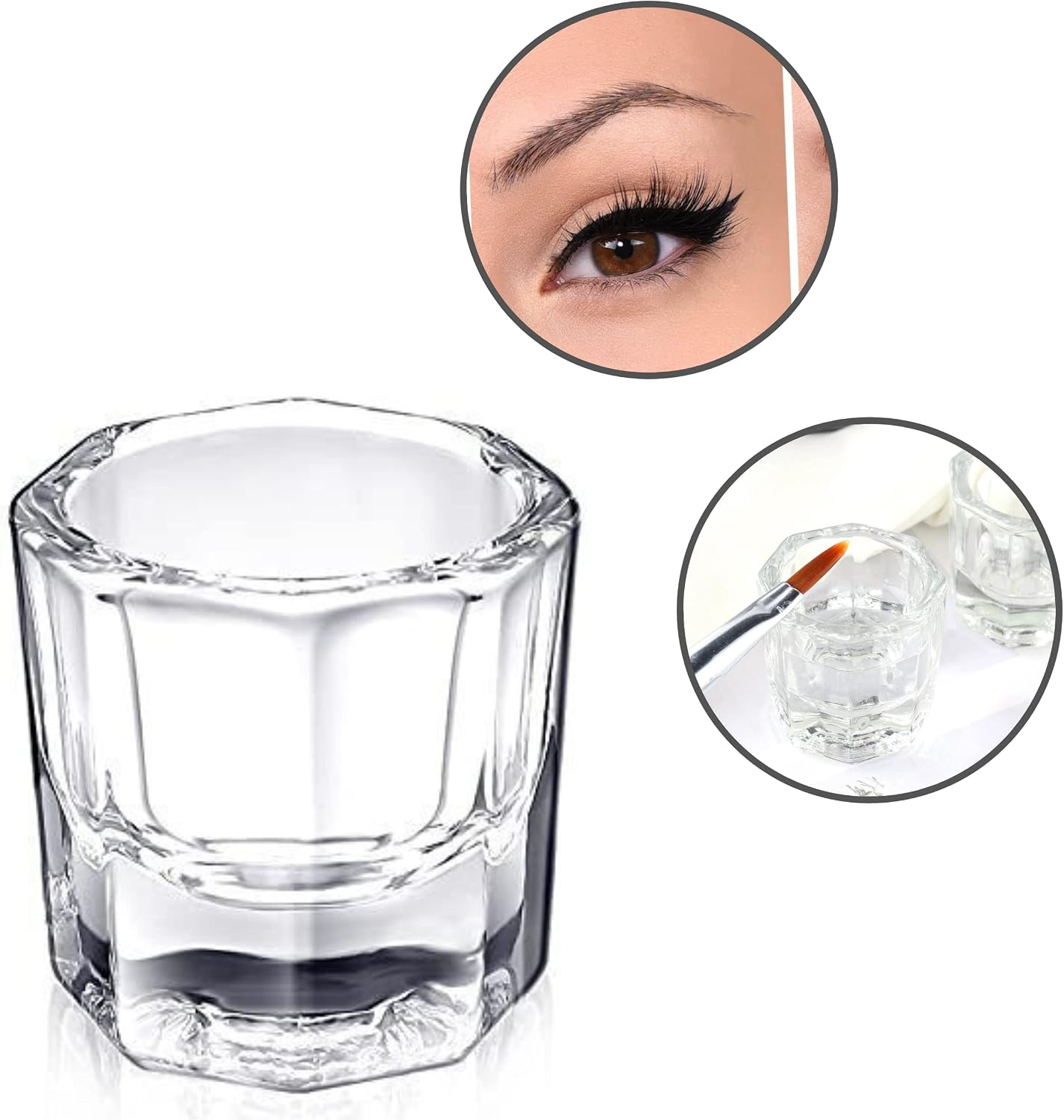 Glamified, glam Crystal Clear Acrylic Liquid Powder Glass Dappen Dish Glass Cup Tint Lash Brush + Dappen Mixing Dish | Eyelash Eyebrow Tinting Tint (Tint Brush + Dappen Dish)