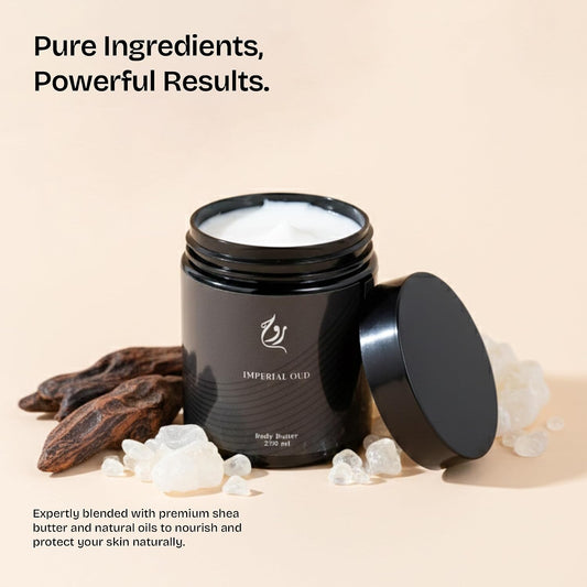 ROUH Imperial Oud Body Butter for Men and Women – Luxurious Moisturiser with Shea Butter and Oud, Musk, and Leather – Hydrating Skincare for Soft, Moisturised Skin – All Skin Types (Imperial Oud)