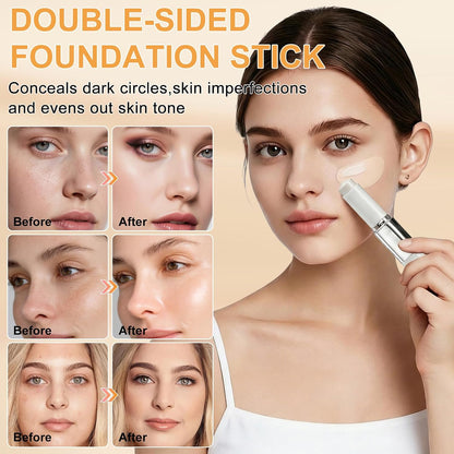 Faccelove Foundation Stick with Brush, Colour Changing Foundation Stick with SPF 15, Automatic Colour Adjustment, 2-in-1 Makeup Stick for Natural Rays, Long Lasting for All Skin Types