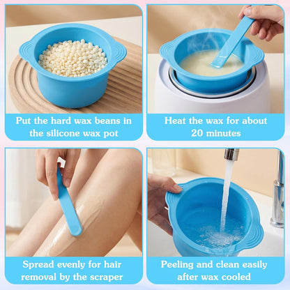 2PCS Silicone Wax Pot Insert,Wax Silicone Bowl with 2 Waxes Sticks,Non-Stick Waxes Pot Silicones Liner,for Preparing Powders,Making DIY Face Masks,Mixing Pigments,and Hair Dyes,Blue, Pink