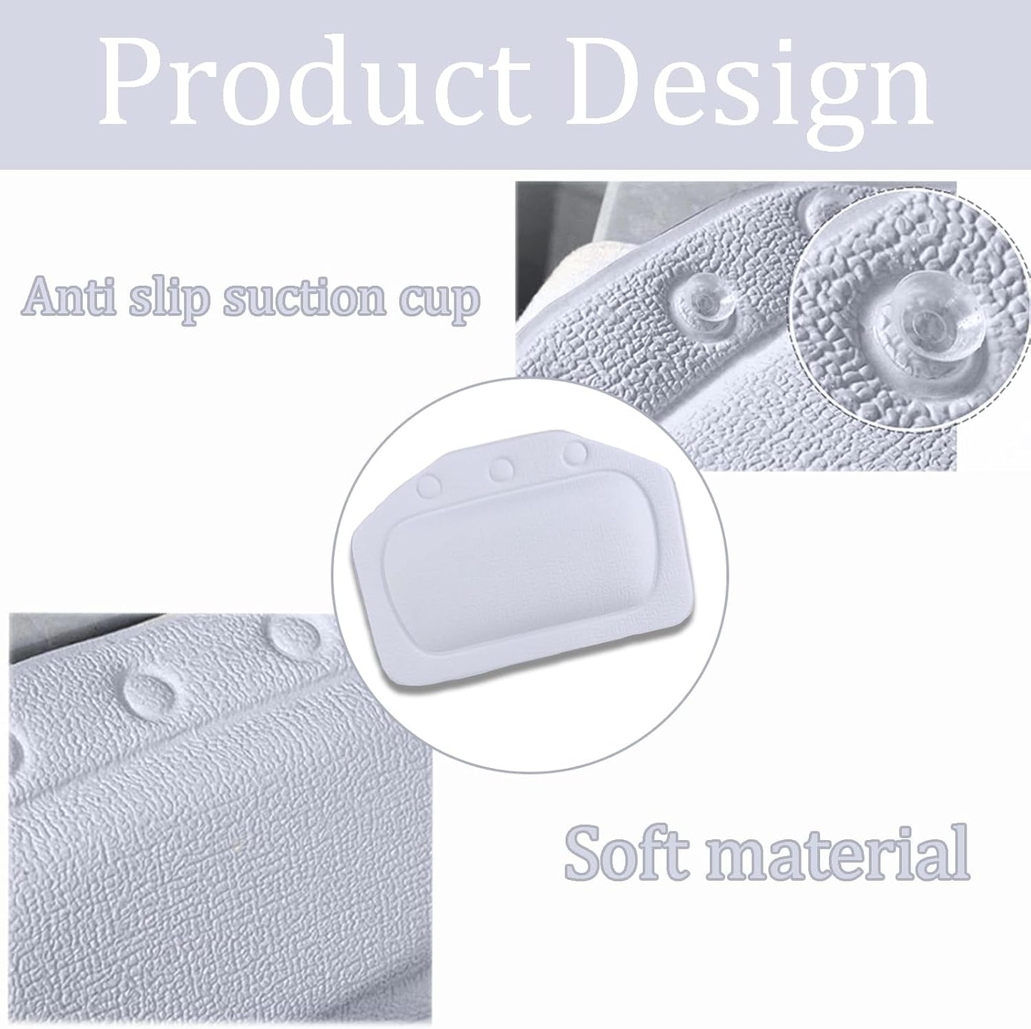 Bath Pillow With 3 Strong Suction Cups, Soft Waterproof Bathroom Pillow for Tub, Relaxing Bathtub Pillow for Neck and Back Support Modern Minimalist Design Durable Bath Accessories