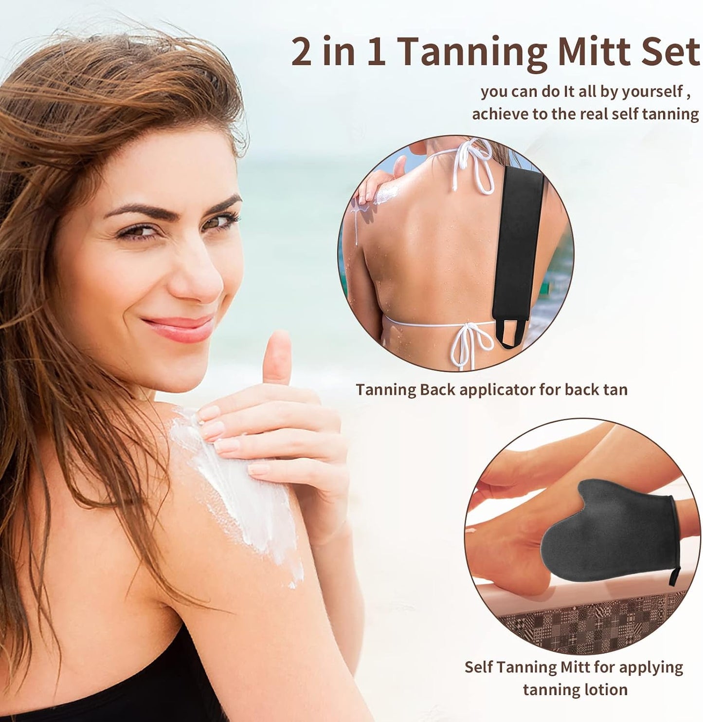 Sibba 2 Pack Self Tanning Mitt Applicator Kit, Mini Self Tan Mitt, Back Buddy Lotion Applicator for Back Self Applicator Work with Self Tanning Mitts When Apply Tanning Lotion