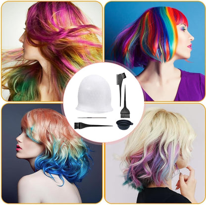 6Pcs Highlight Cap Kit, Silicone Highlight Hair Cap(Need to Punch Holes by Yourself), Folding Hair Dye Bowl with Hair Coloring Brushes and Needle, Highlighting Cap for Dyeing Hair Salon Home Use