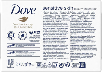 Dove Hypoallergenic Beauty Cream Bar 3 in-1 Cleanses, Moisturises and Nourishes Sulphate-Free Bath Soap for Soft and Smooth Skin, Specially Made for Sensitive Skin 2x90g, 3 Pack