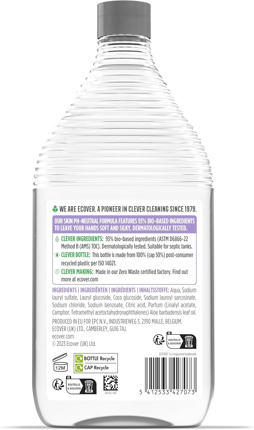 Ecover Hand Wash Refill, Hand Soap, Gentle Hand Cleansing, Fresh Lavender &amp; Aloe Vera Scent, Pack of 1,1 x 950ml