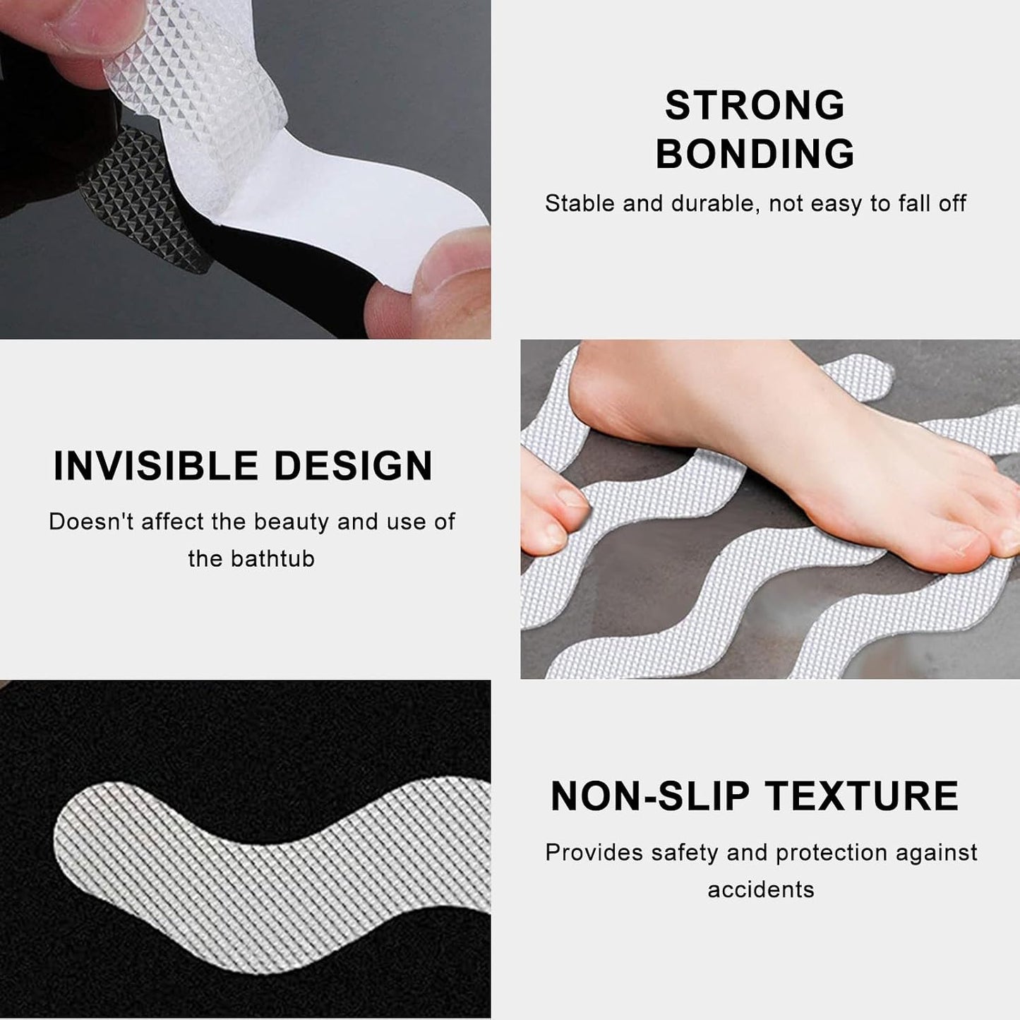 24 Pcs non slip bath stickers - wave shaped anti slip bath stickers - transparent self adhesive non slip shower stickers - suitable for bathtubs, stairs, shower rooms, and other slippery surfaces