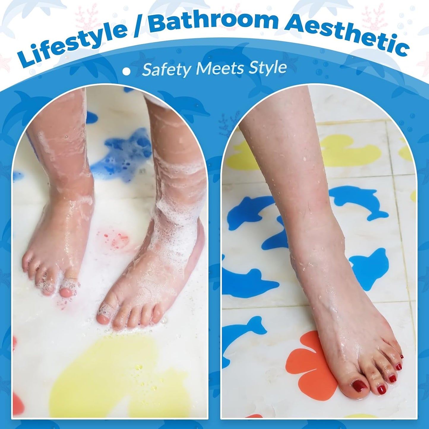 S&amp;X Anti Slip Bath Stickers Kids Friendly – Cute Dolphin-Shaped Non Slip Tape for Bathroom Shower and Tub – Strong Adhesive, Durable Bath Mat Alternative, 12pcs