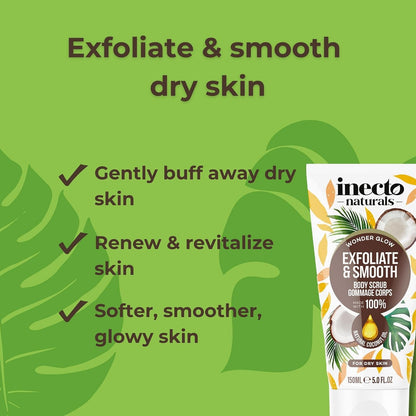 INECTO Revitalising Coconut Body Scrub 150ml, 100% Natural Nourishing Skin Exfoliating Scrub, Rich in Natural Minerals for All Skin Types, Enriched with Coconut Oil