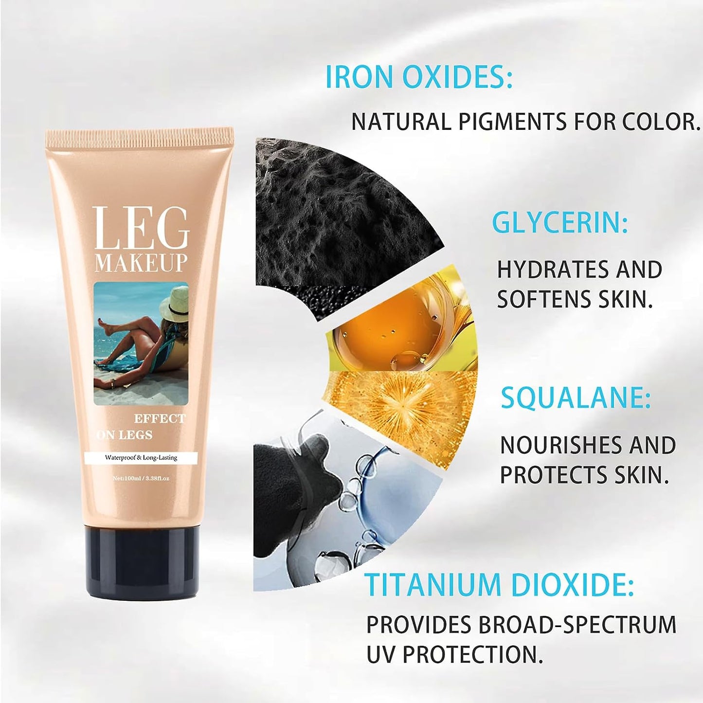 Waterproof leg makeup without transfer, extra-large body brush, coverage for varicose veins/scars, Skin Perfecting Body Foundation