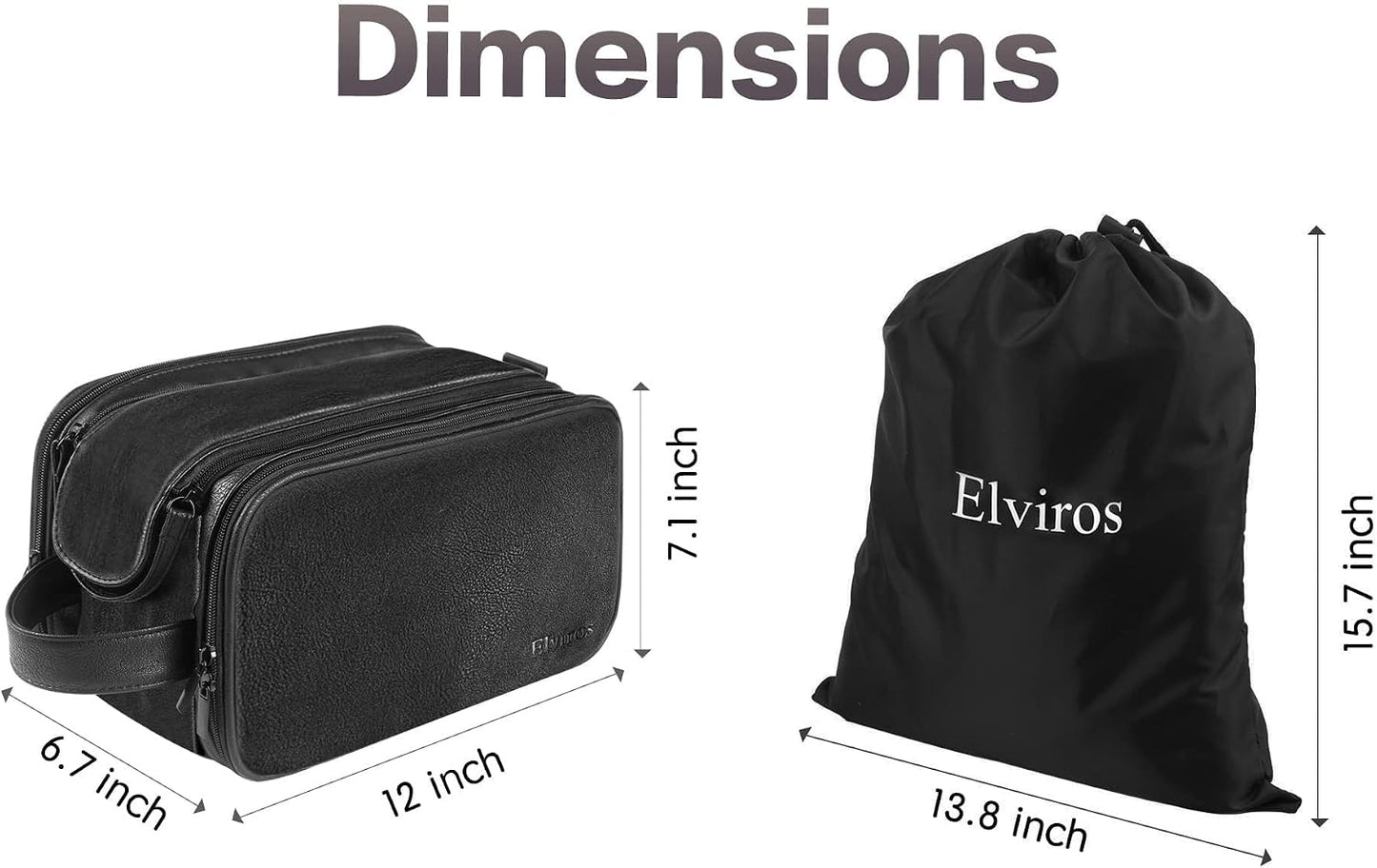 Elviros Water-Resistant PU Leather Toiletry Bag for Men Large Travel Wash Bag Shaving Dopp Kit Bathroom Gym Toiletries Makeup Organizer with Wet Dry Bag,Gift for Men