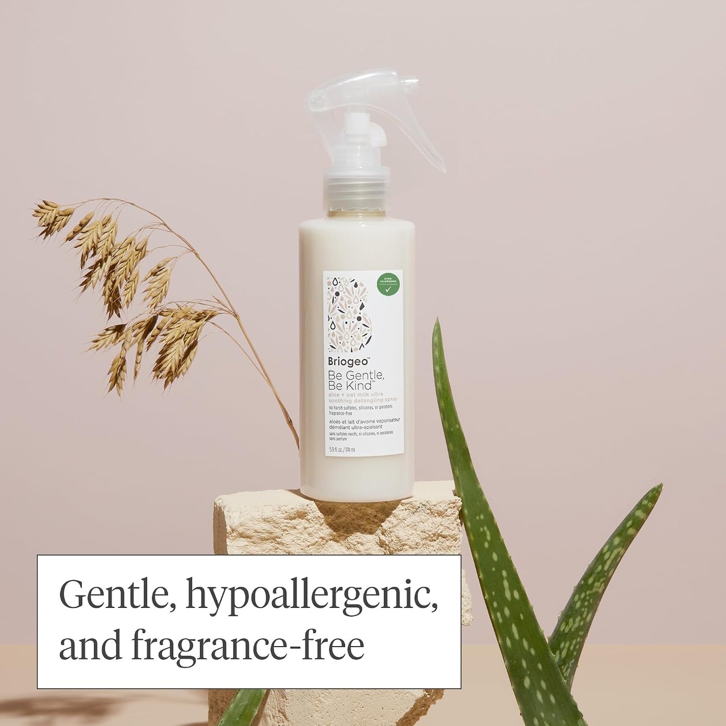 Briogeo Be Gentle Be Kind Aloe + Oat Milk Ultra Soothing Detangling Spray, Fragrance Free, Hypoallergenic and Dermatologist-Approved, Vegan, Phalate &amp; Paraben-Free - 174ml