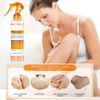200ml Exfoliating Kojic Acid Turmeric Spray, Body Peel Shot SprayS, Face Peeling Kojic Acid Turmeric Spray, Turmerics Peel Shot Sprays, Gently Exfoliating Face &amp; Body Scrub for Smoother Skin