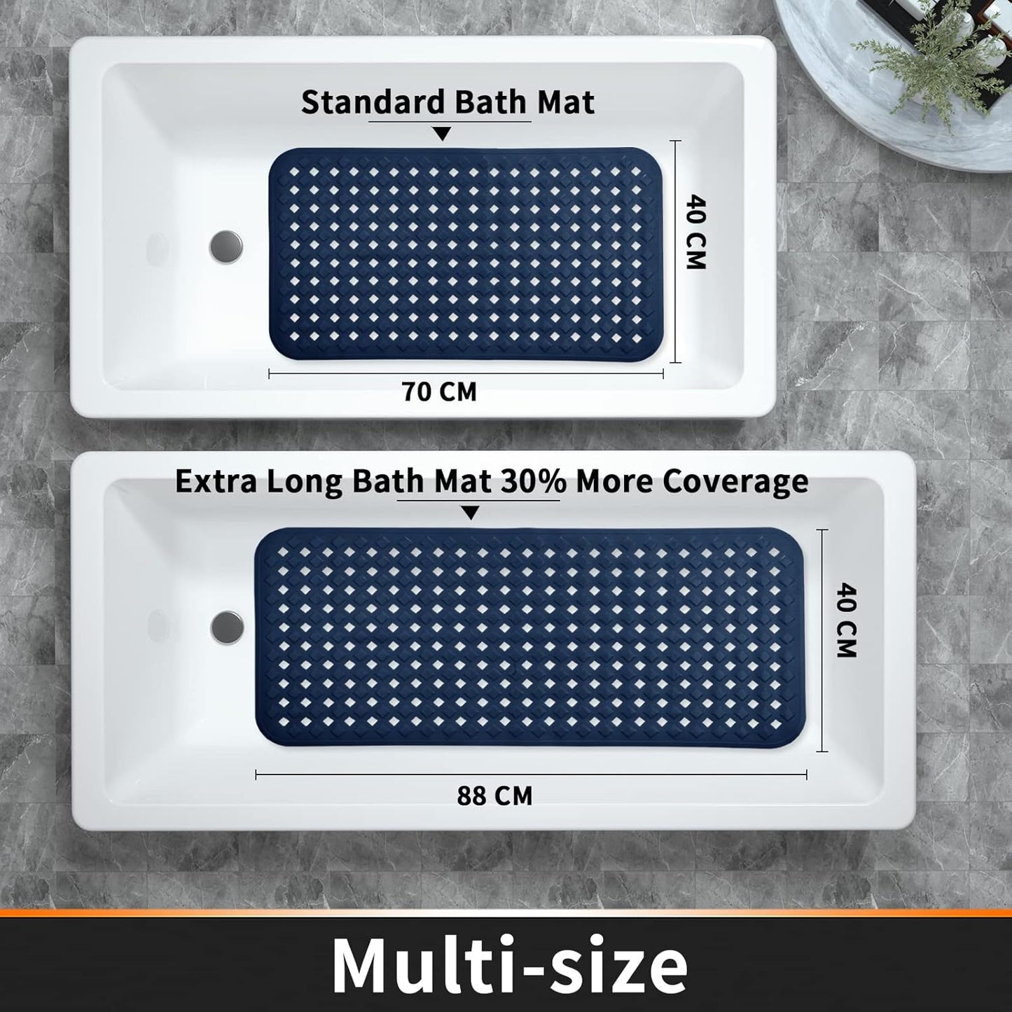 Yimobra Non Slip Bathtub Mat, Bath Mats for Tub, Shower Mat with Drain Holes Suction Cups, Machine Washable, BPA, Latex, Phthalate Free
