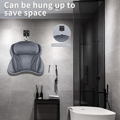 Bath Pillow, 4D Bath Pillows Spa Headrest with 6 Non-Slip Suction Cups for Neck, Back, and Shoulders, Quick-Drying Bath Accessories for Home Relaxation (GRAY)
