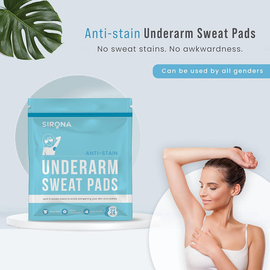 Sirona Disposable Underarm Sweat Pads | Ultra-Thin, Soft &amp; Rash-Free Antiperspirant Shields | Absorbent Odour Blocker, Stain-Free Protection | Ideal for Hyperhidrosis | Pack of 24 Pads