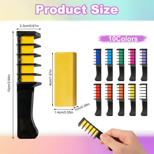 10 Colors Temporary Hair Chalk for Girls, Washable Bright Hair Colour Comb, Colorful Hair Chalks for Women, Hair Colour Spray for Girls Gifts for Birthday Party Cosplay Halloween Christmas