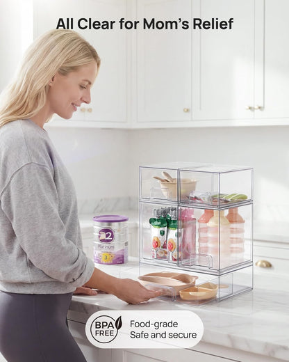 Vtopmart 5 Pack Clear Small Stackable Storage Drawers, Acrylic Bathroom Makeup Organiser, Plastic Storage Box For Vanity, Under Sink, Kitchen Cupboard, Pantry, Home Organization