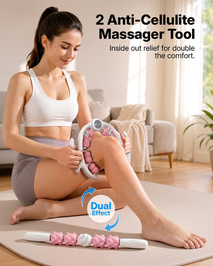 MERACH Cellulite Massager Tool - Anti Cellulite Massager 14 360° Rollers Detachable, Lymphatic Drainage Massager for Thighs Neck Buttocks &amp; Body Sculpting Massage Roller Massage Stick