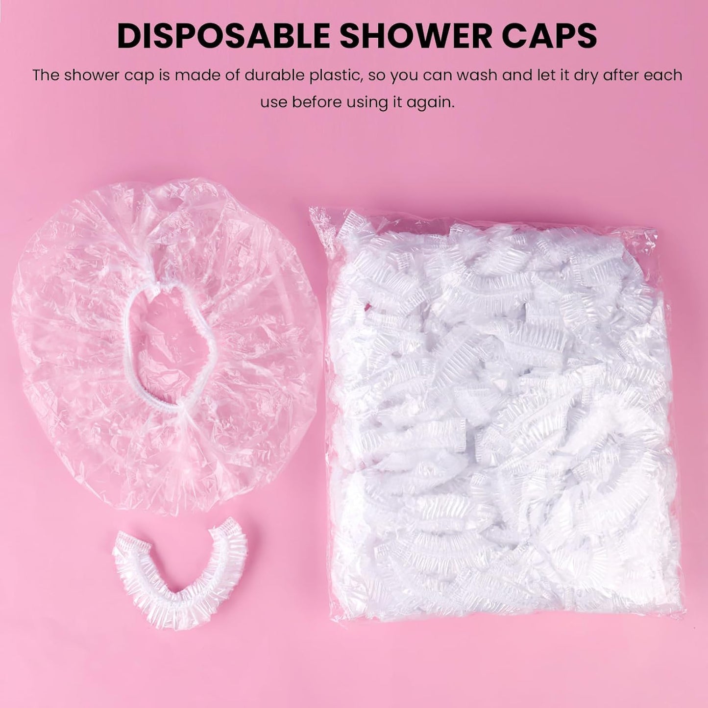 50PCS Disposable Shower Caps,Waterproof Hair Caps,Multi-Purpose Thickened Plastic Elastic Bath Caps for Women, Home Use,Hair Salon, Spa, Travel, Hotel, Shower - White