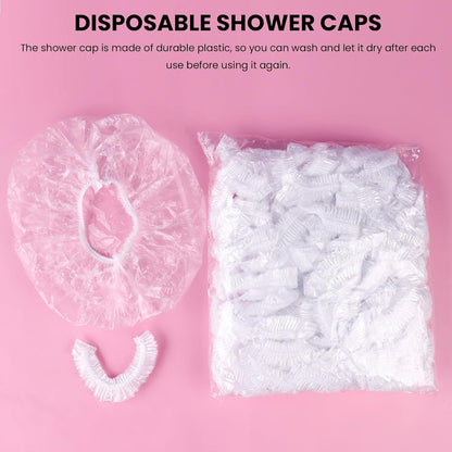 50PCS Disposable Shower Caps,Waterproof Hair Caps,Multi-Purpose Thickened Plastic Elastic Bath Caps for Women, Home Use,Hair Salon, Spa, Travel, Hotel, Shower - White