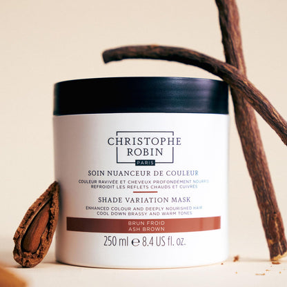 Christophe Robin Shade Variation Mask - Ash Brown 250ml – Deep Conditioning treatment for Brown hair - Instantly Neutralises Brassiness &amp; Red Tones for Cool, 96% Natural Ingredients