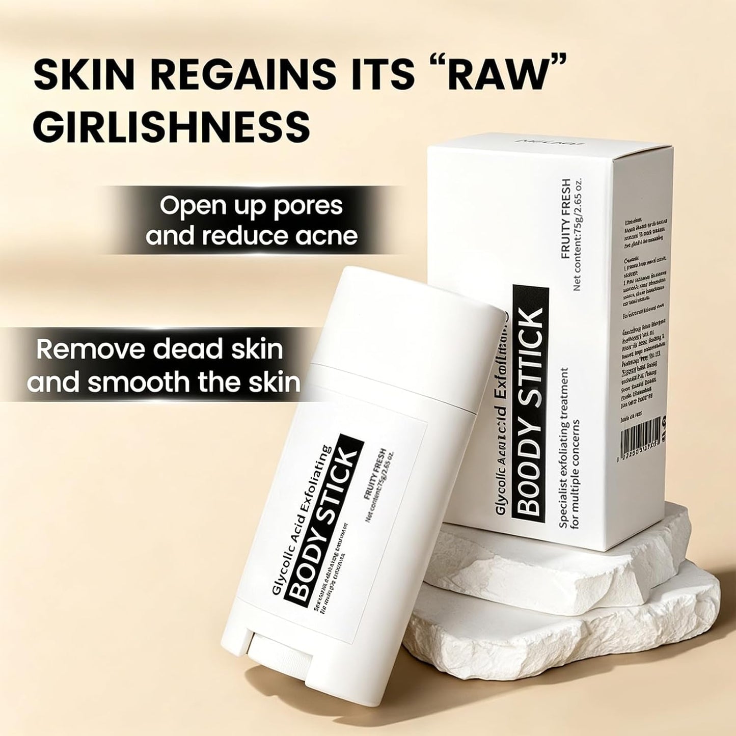 Glycolic Acid Exfoliating Body Stick, Glycolic Acid Stick for Gentle Exfoliation, Smooths Rough Texture, Boosts Radiant Glow, Body Care Balm for Underarms Legs &amp; Full Body, 2.65 Oz