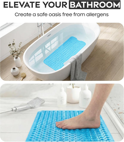 ADOV Bath Mat Non Slip, 100 x 40 cm Extra Long Shower Mat Anti Mould, Bathroom Bathtub Mats for Tub, 200 Strong Suction Cups and Drain Holes, Mildew Resistant Machine Washable Bathroom Kids Mat